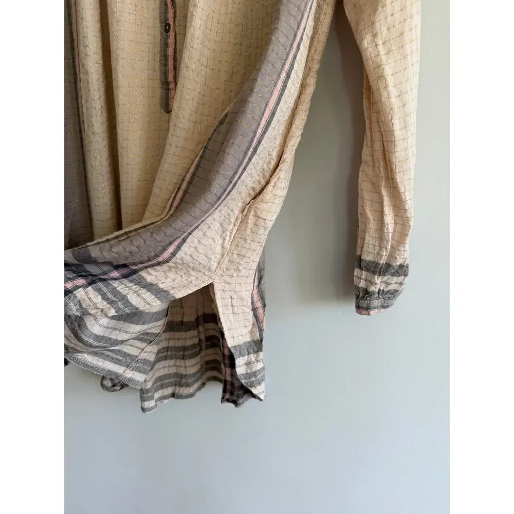 Free People Metallic Thread Long Sleeve Tunic Mini Dress Cream Gray XS